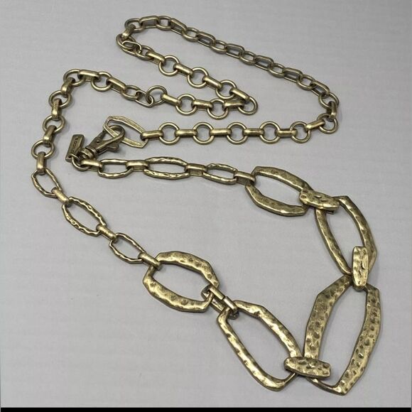 Chicos Belt Antique Gold Tone Open Metal Chain Links Hammered Graduating 42"-47" - Picture 1 of 10